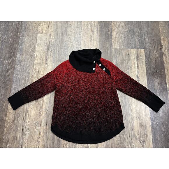 Adrienne Vittadini Red & Black Cowl Neck Sweater Size Medium - Picture 1 of 7